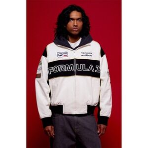 Formula 1 F1 Racing Bomber Jacket White Black Gold Mens Small NWT 0011